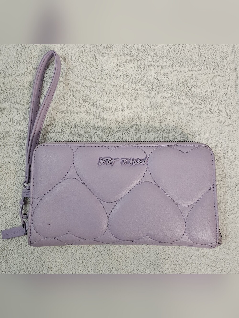 Betsey Johnson Lilac Heart Quilted Wristlet with Multi Pockets